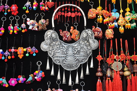 ezüst, Miao, csecsebecsékkel, kínai Gyermekzár, Kína szél, ünnepe, dekoráció
