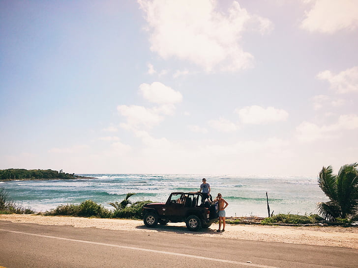 viatge per carretera, estacionat, viatges, parada de descans, riba, Costa, al costat del mar