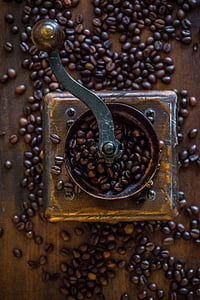 kafijas, dzirnaviņas, vecā kafijas dzirnaviņas, Kafejnīca, kofeīns, dzēriens, kafijas pupiņas