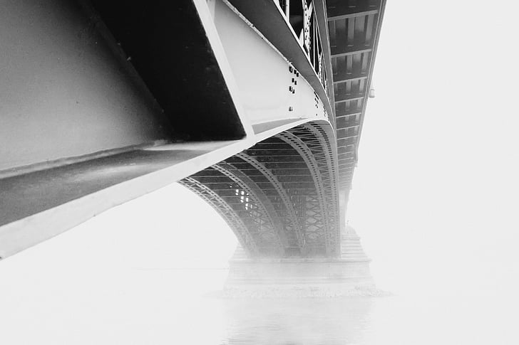 Mainz, Theodor heuss bridge, sương mù, sông Rhine, Bridge, Bridge - người đàn ông thực hiện cấu trúc, giao thông vận tải