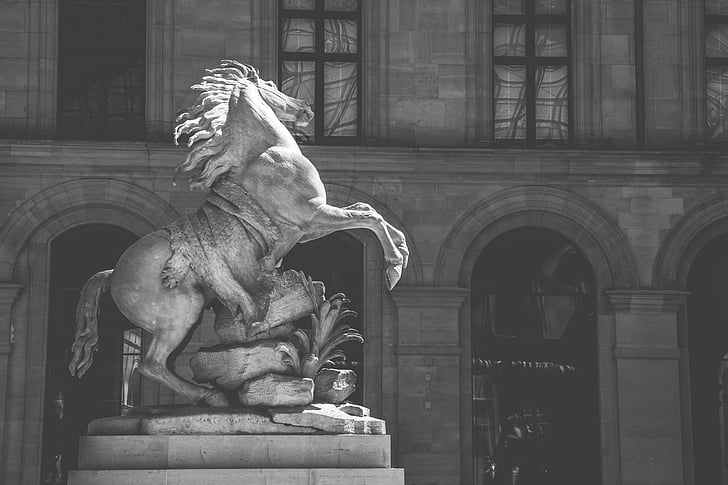 horse, statue, louvre, sculpture, art, symbol, stallion