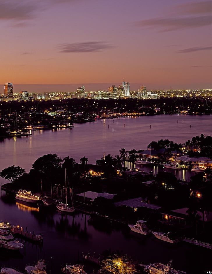 Florida, Fort lauderdale, Bãi biển, nước, Chạng vạng, buổi tối, hoàng hôn