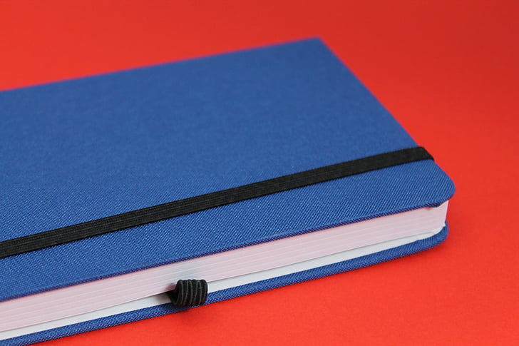 notebook, blue, red, diary, corners, write down, book