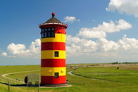 lighthouse, pilsumer lighthouse, north sea, east frisia, landmark, colorful, tourism