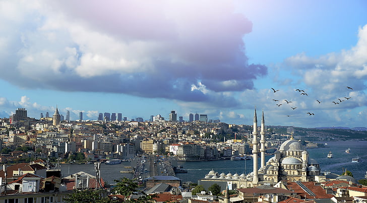 Istanbul, urkey ja, Galata, Turkki, maisema, pilvi, Tower