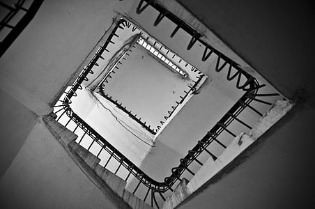 stairs, staircase, stairway, architecture, up, upward, black And White