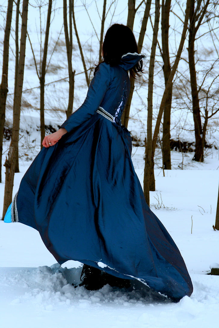 Flicka, Princess, snö, blå, klänning, Trevligt