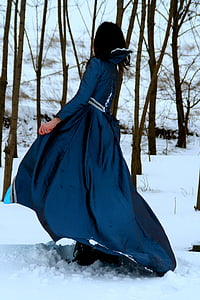 dievča, Princezná, sneh, modrá, šaty, pekný