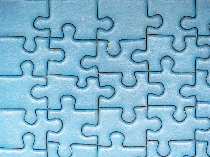 puzzle, mängida, aktsia, piecing koos, tükki puzzle, sinine, mosaiigi