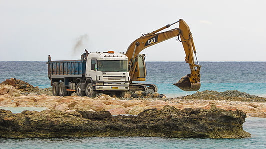 heavy machines, digger, truck, working, construction, marina, ayia napa