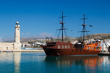 Porto, nave, mar, mastro, água, pirata, barco