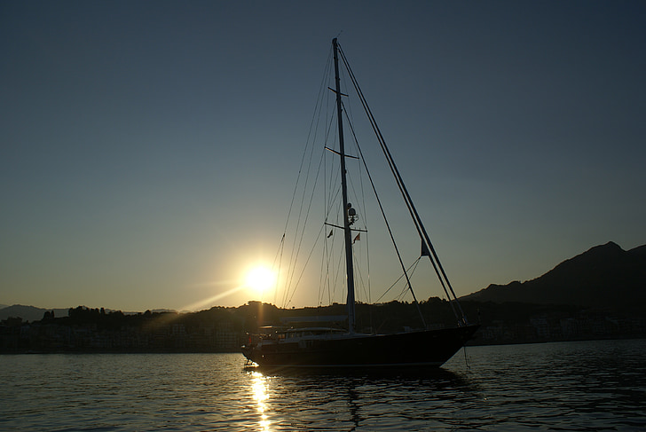 Sunset, landskab, Taormina, båd, skib, tradition, havet