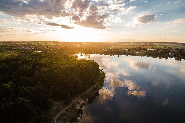 Lagoon, Zemborzycki bay, vatten, landskap, Lublin, Polen, skogen