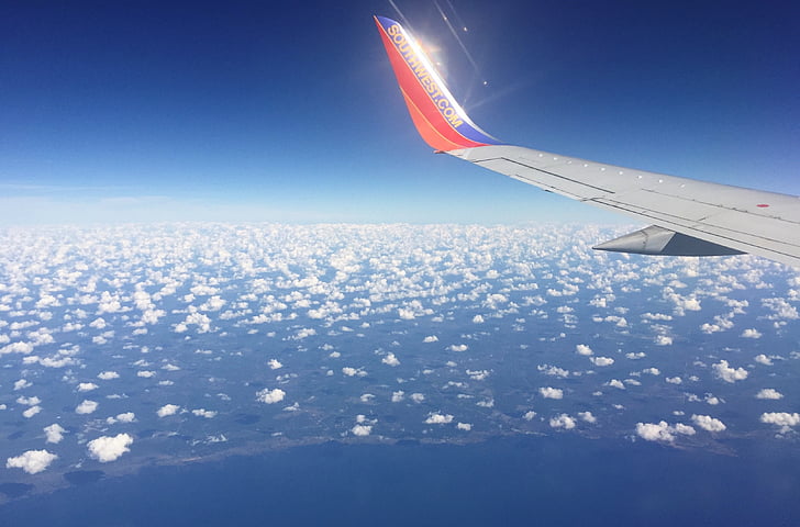 vliegtuig, wolken, hemel, vervoer, blauw, vliegen, buitenshuis