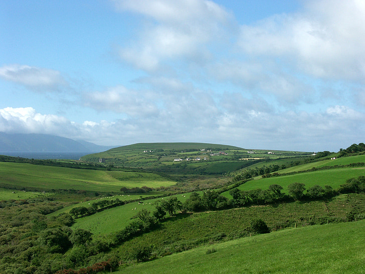Airija, pieva, dangus, žalia, debesys, žolės, Gamta