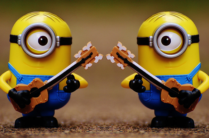 minions guitar, music, funny, figures, double, cute, two
