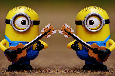minions guitar, music, funny, figures, double, cute, two