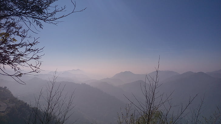 Chiayi, góry Gap, chmury, góry, Wschód słońca, rano, mgła