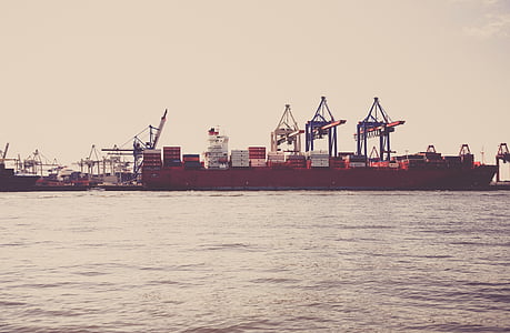 czerwony, statek, Fabryka, łodzie, statki, stacje dokujące, Marina