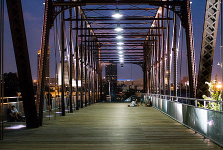 tiltas, naktį, Miestas, Architektūra, Sutemos, Saulėlydis, šviečiantys