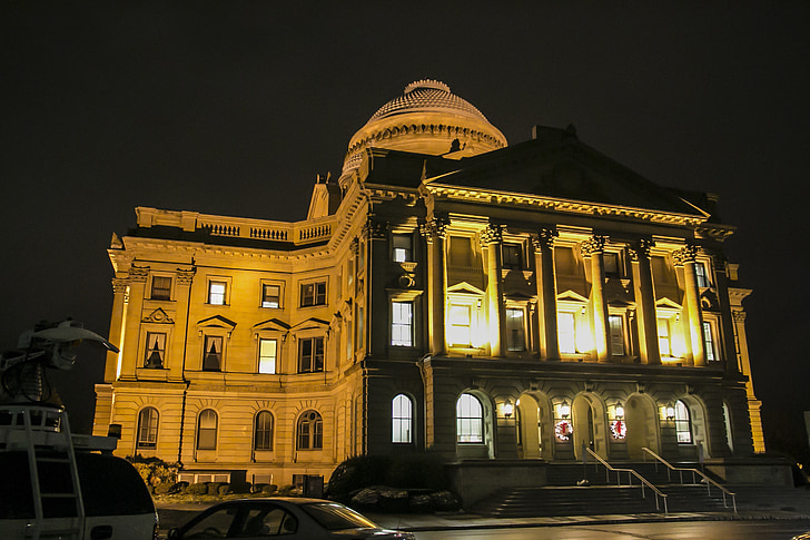 County courthouse, okrožje Luzerne, Pennsylvania, arhitektura, noč