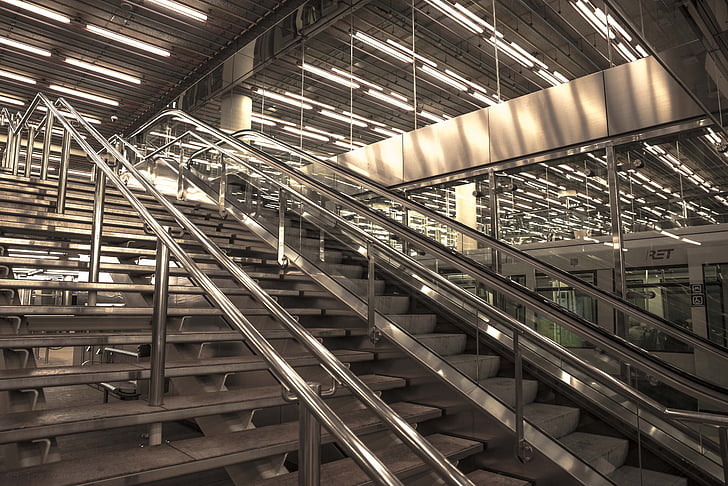 stainless, steel, grey, building, Stairs, Rotterdam, Station