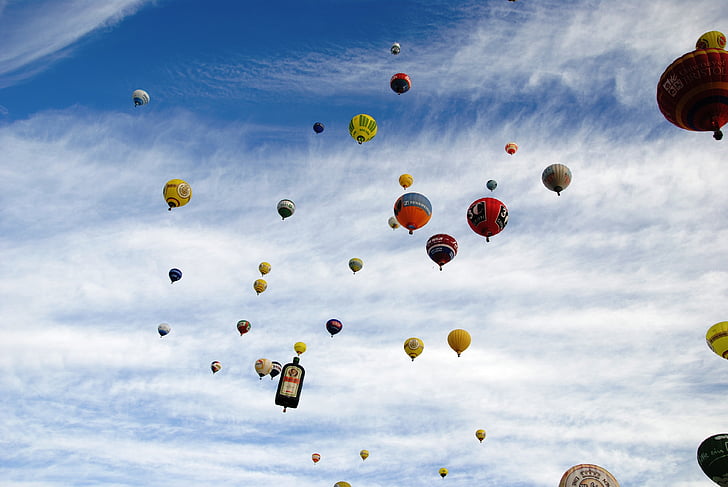 karšto oro balionu, balionas, dangus, karšto oro balionas važiuoja, degiklis, karπto oro balionas vaώiuoja, pradėti
