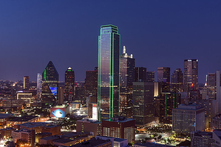 Dallas, Panorama, Panoráma města, soumraku, Texas, soumrak, Západ slunce
