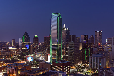 Dallas, Skyline, paisaje urbano, al atardecer, Texas, Crepúsculo, puesta de sol