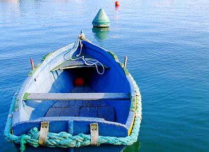 Boot, Ruderboot, Blaues Boot, Rudern, Wasser, See, Ruderboot