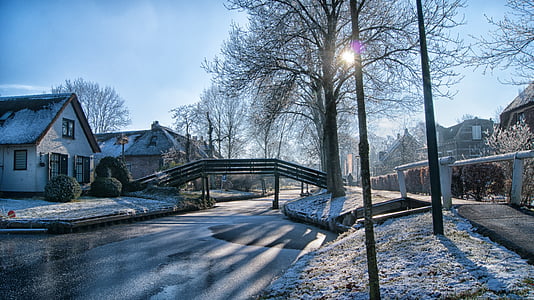 Giethoorn, invierno, Frost, Países Bajos, congelados, naturaleza, hielo