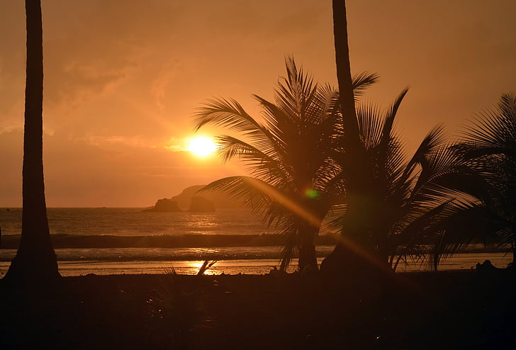 saulriets, pludmale, Kostarika, brīvdienas, ūdens, jūra, okeāns