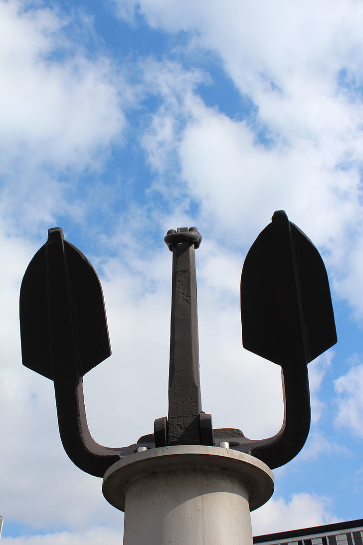 sky, anchor, clouds, monument, back light, ship, navy