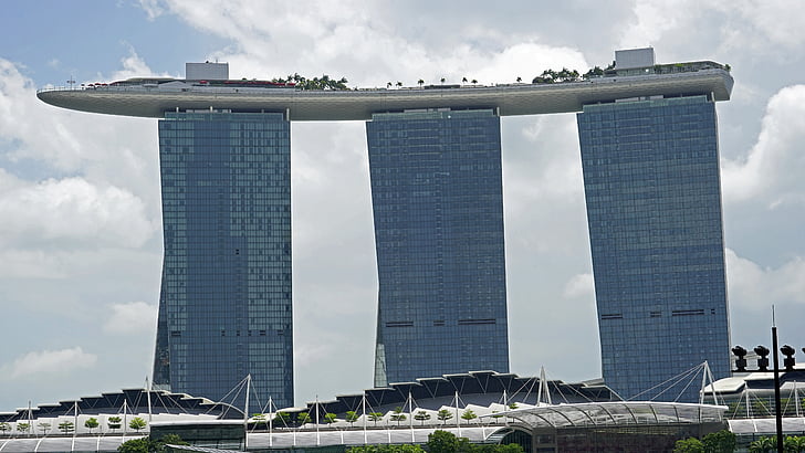 a Marina bay sands, Szingapúr, a Hotel, a luxus szálloda, épület, futurisztikus, építészet