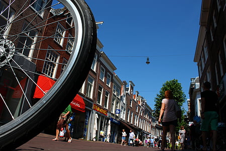 velosipēds, vecāki, pilsēta, centrs, gājēju zona, Holande, brīvdiena