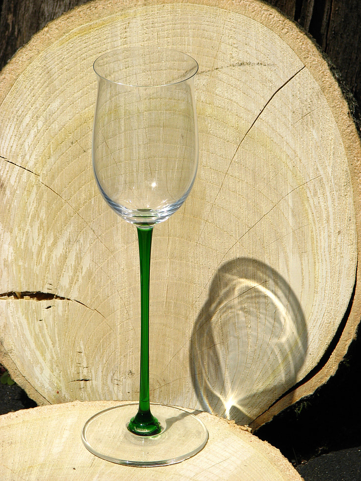 wijnglas, glas, hout, boom roosters, schaduw, licht, schaduwspel