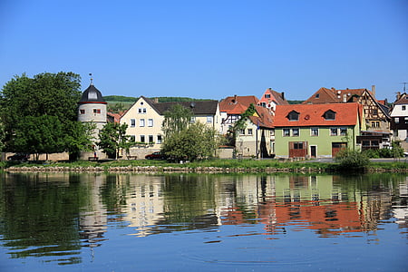 river, water, mirroring, homes, row of houses, cityscape, city view