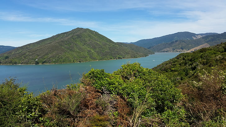 mountain, water, landscape, trees