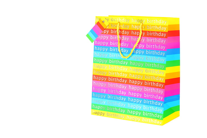 isolated, birthday, white, gift, bag, present, object