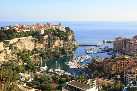 Monaco, Deniz, Güneş, bağlantı noktası, Fransa, kaya, manzara