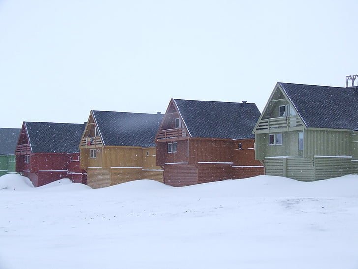 houses, colors, norway, snow