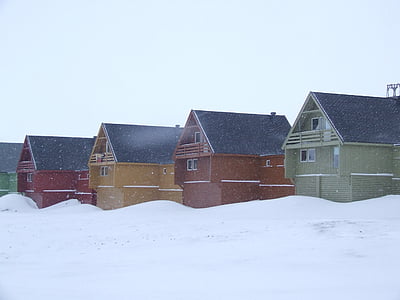 дома, цвета, Норвегия, снег
