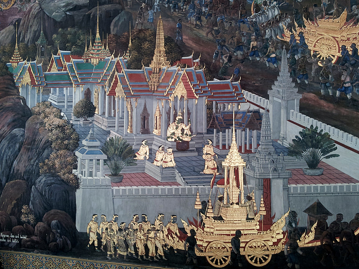 väggmålning, templet, Thai