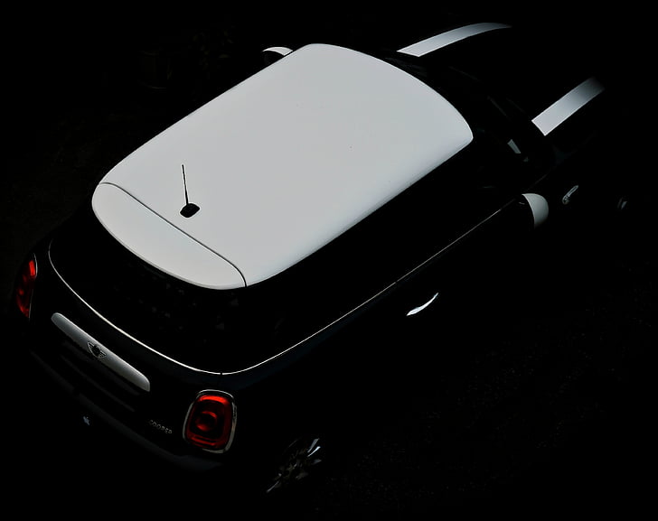 Stäng, Foto, vit, svart, bil, Cooper, minimalistisk