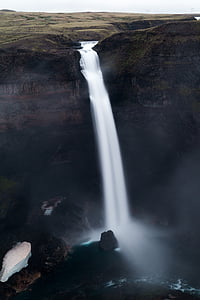 black, green, waterfalls, cliff, waterfall, nature, rocks