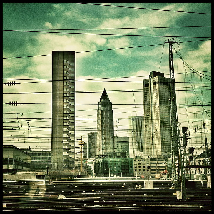 Frankfurt, mesto, nebotičnikov, Skyline, oblaki, nebo, nebotičnik