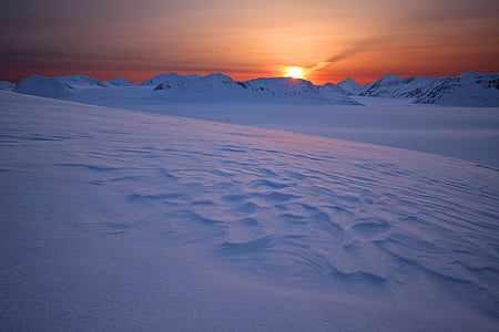 matahari terbit, Harding ice bidang, salju, dingin, warna-warni, langit, beku