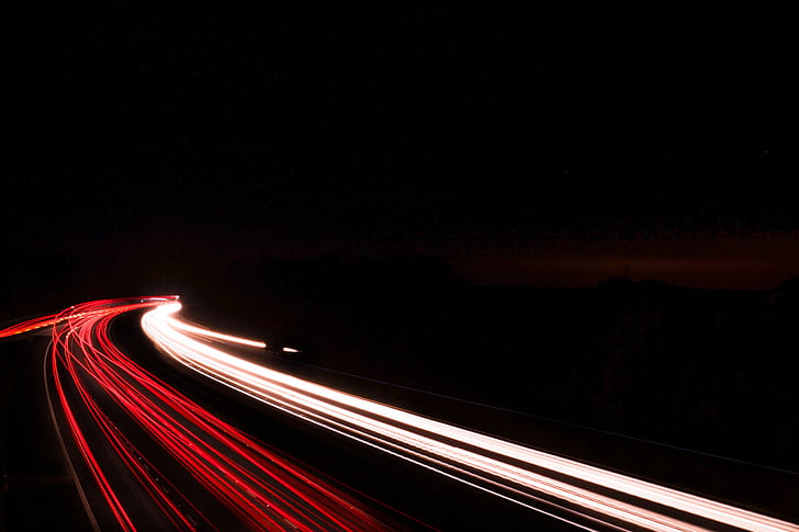 ночь, шоссе, пустое пространство, Темный, черный, красный белый, полосы