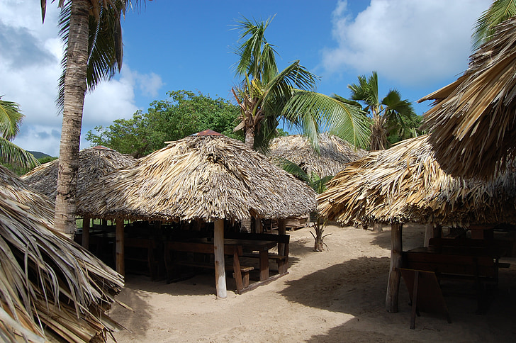 túp lều, Caribbean, Boongalô, mái nhà, nhiệt đới, vùng nhiệt đới, đảo