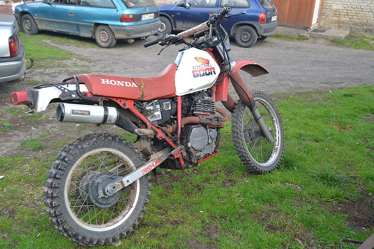 sykkel, Honda, motor, 1989, rød